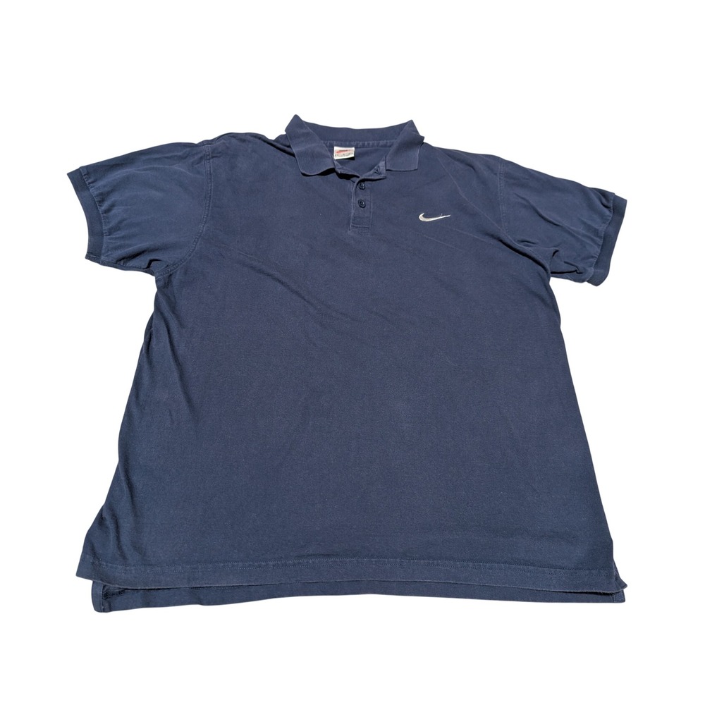 Nike Polo Shirt Men Large Navy Blue Vintage 90's Embroidered Swoosh Cotton Top